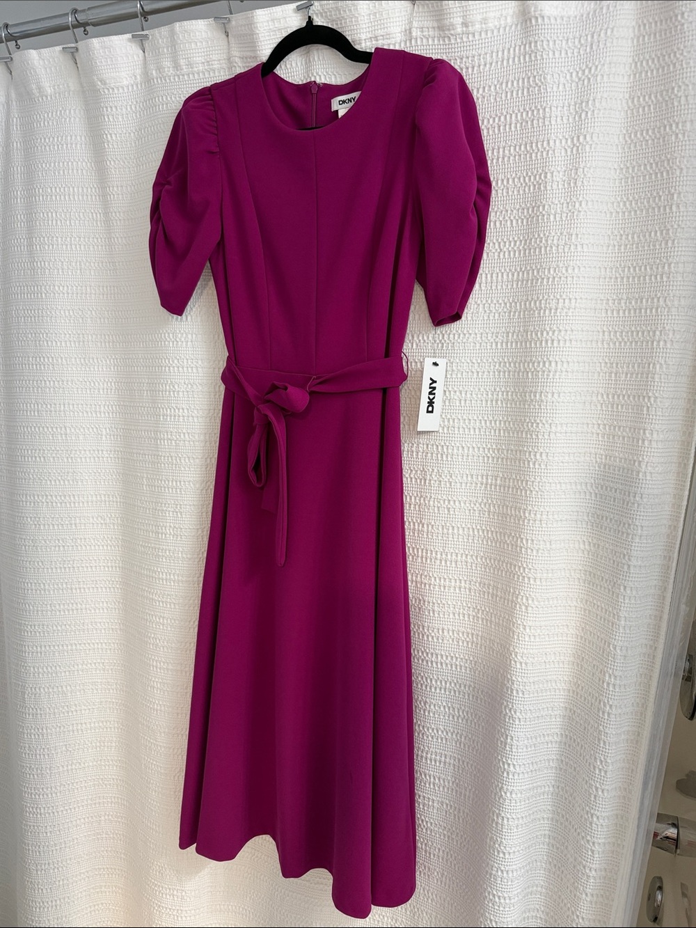 DKNY Fuchsia Midi Dress with Tie Waist